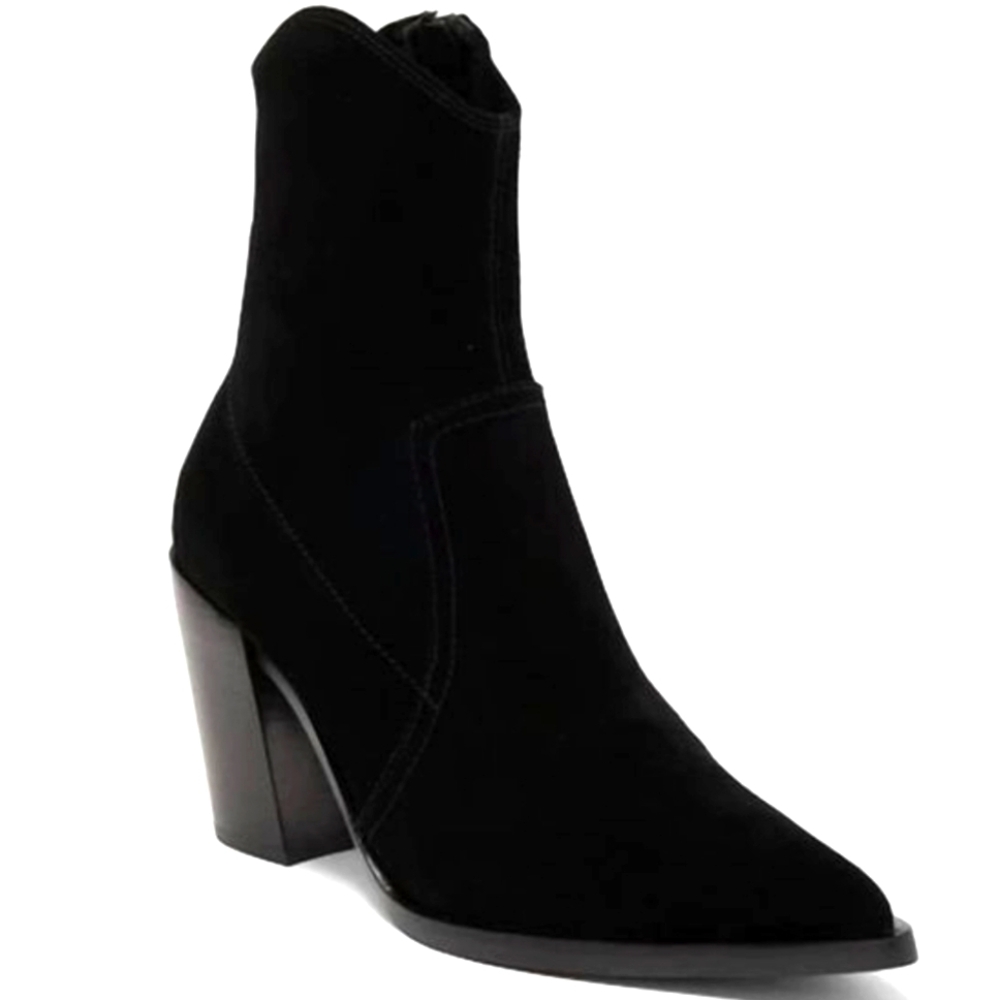 Jeffrey Campbell Black Suede Pointed Toe Western Cowboy Rustic Block Heel Bootie
